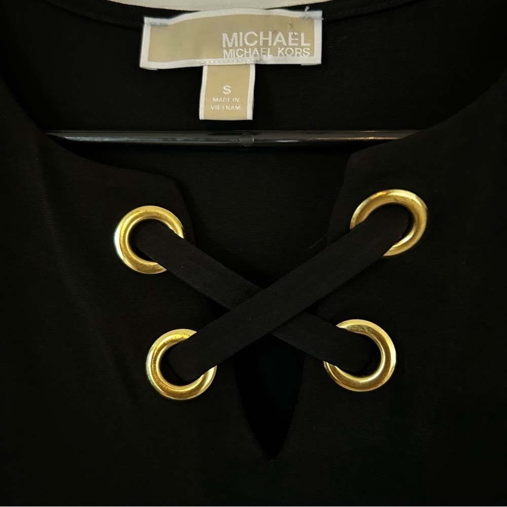 Michael Kors Small Black Bodycon Mini Sleeveless Dress with Gold Eyelets - Picture 3 of 5